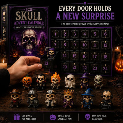 2026 Skull Halloween Advent Calendar | 24 Unique Collectible Skull Characters with Vampire, Pirate, Wizard & Monster Designs 🎃