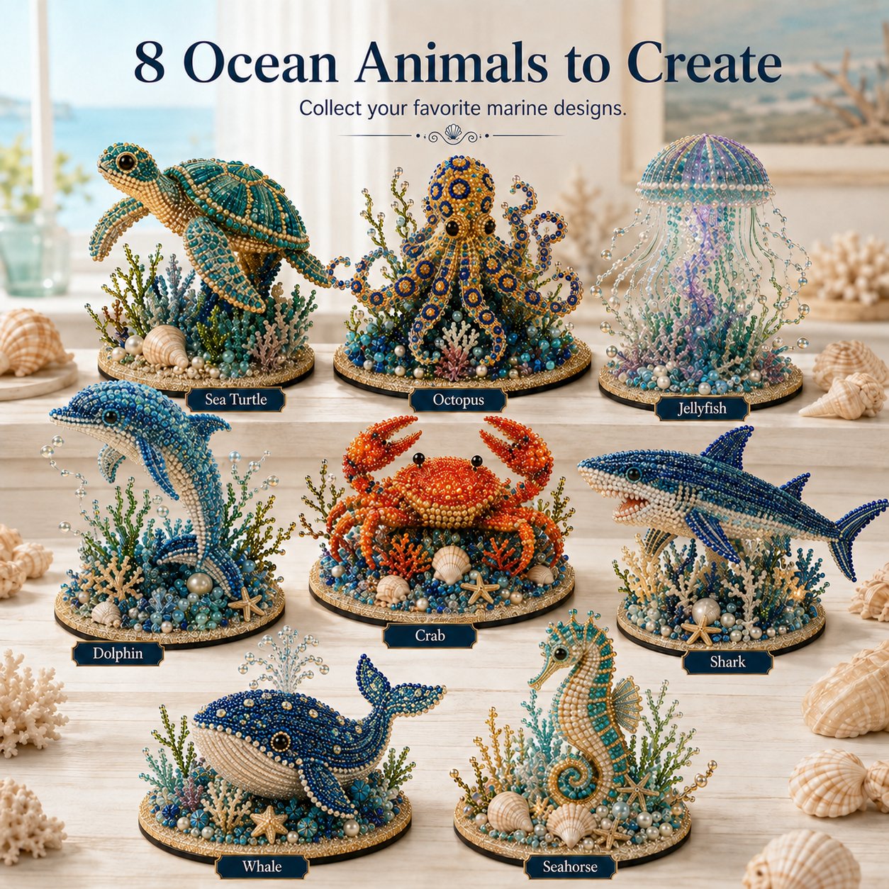 🔥 LAST DAY 49% OFF – 🌊 Ocean Sparkle Animal Craft Kit | Create a Dimensional Underwater Centerpiece with Colorful Beads, Pearls & Coastal Details 🐚✨