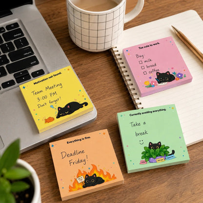 🐈‍⬛😂 Moody Cat Desk Notes – 4 Hilarious Designs for Work, School & Everyday Chaos