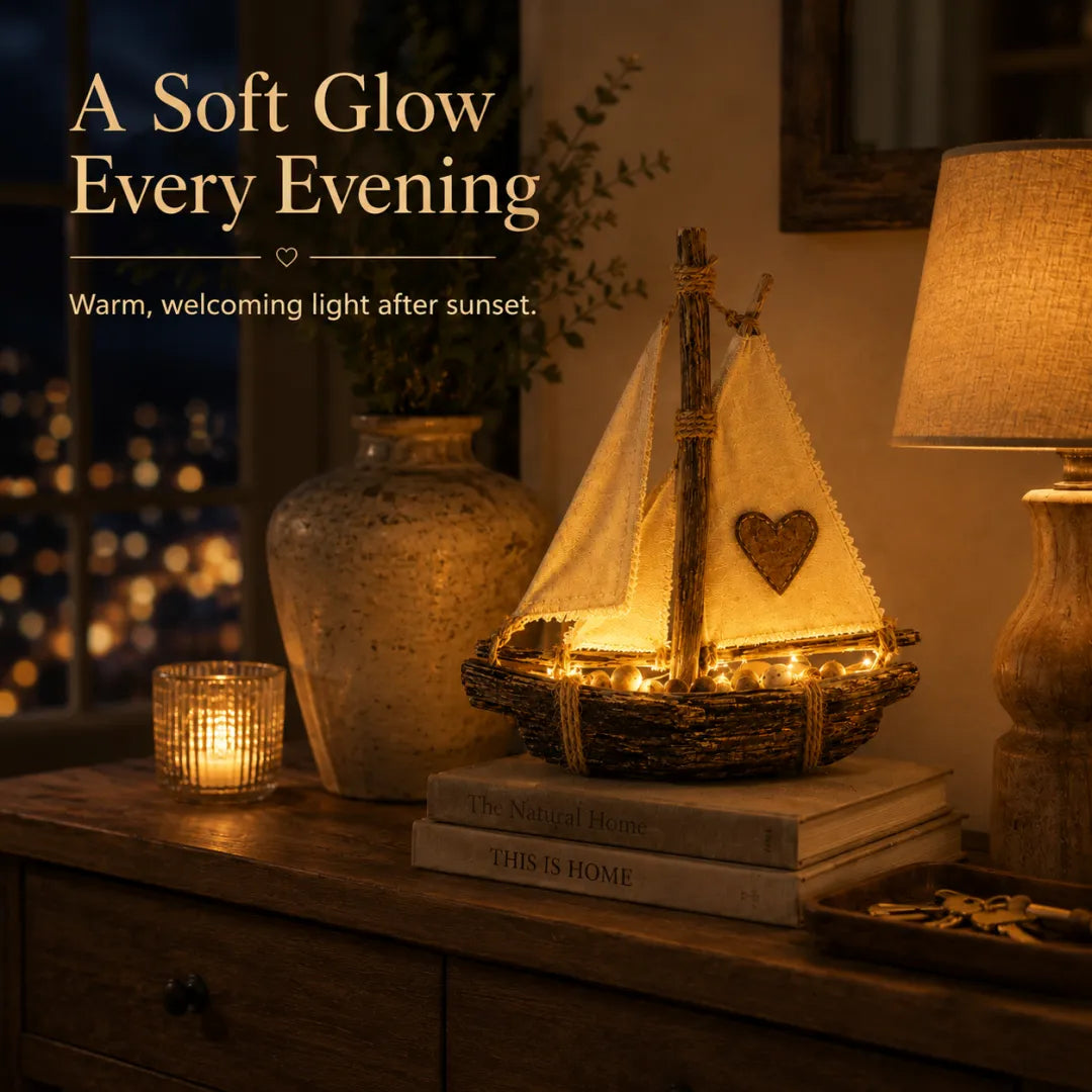 Lighted Rustic Sailboat Decor with Warm LED Glow