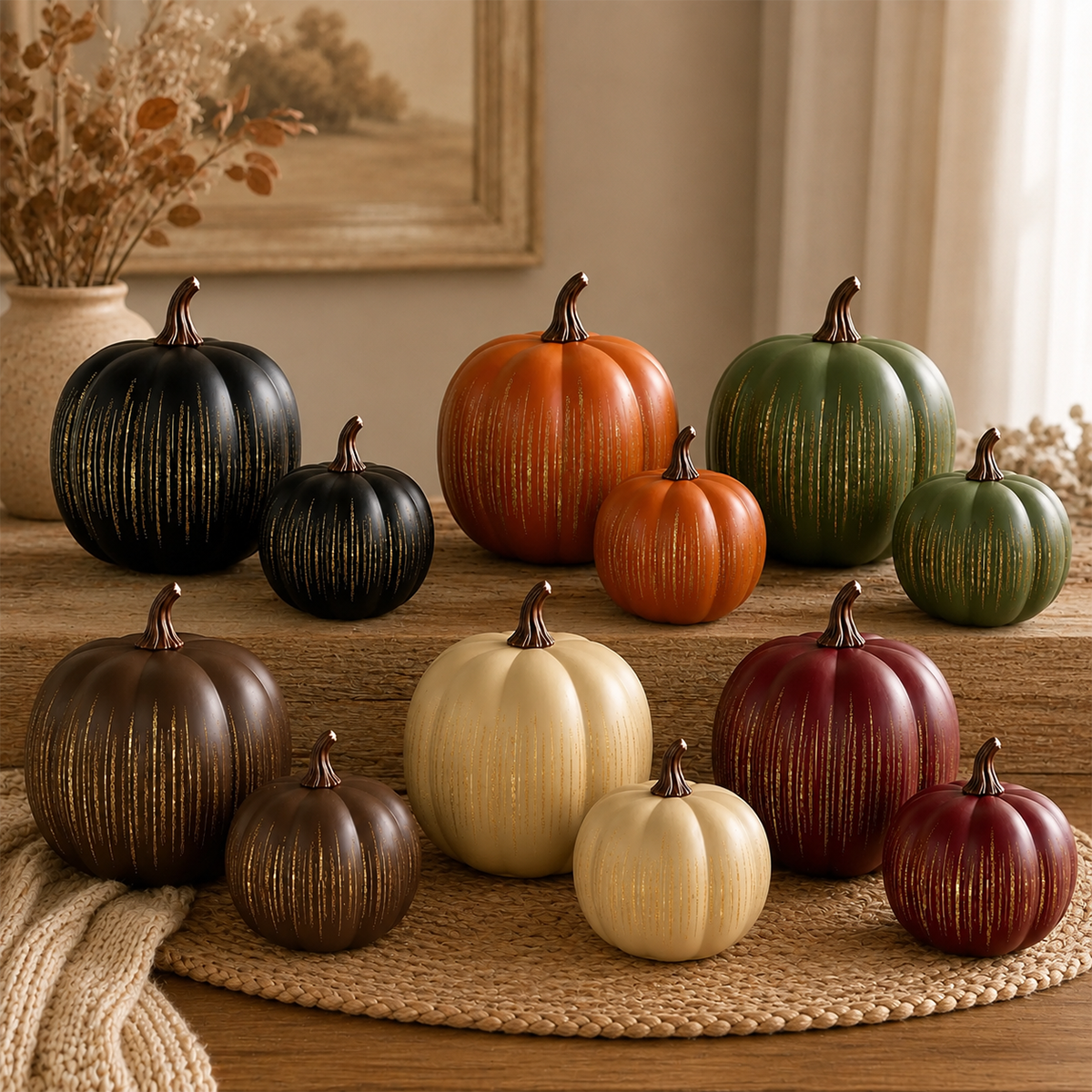 Lighted Starry Night Glass Pumpkin Set