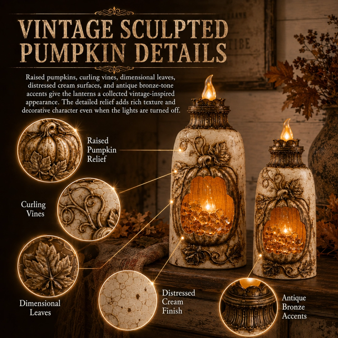 Vintage sculpted pumpkin lantern details