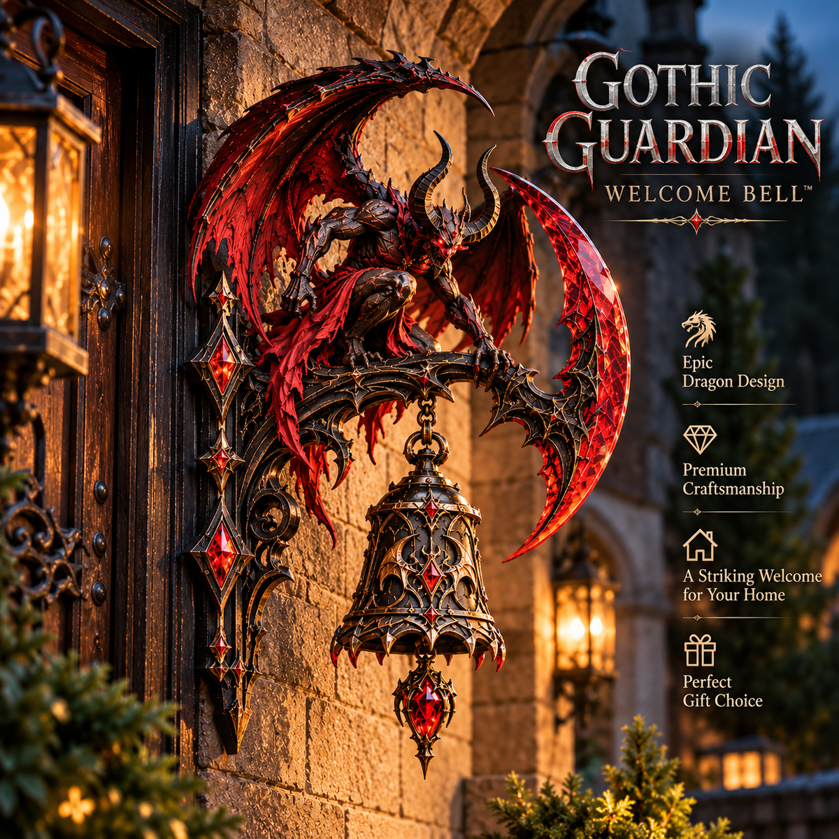 🐉😈 Gothic Guardian Welcome Bell™ – Medieval Fantasy Dragon & Demon Door Bell Collection