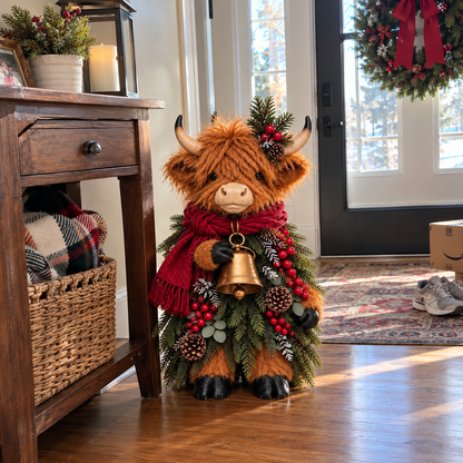 Christmas Highland Cow with Bell