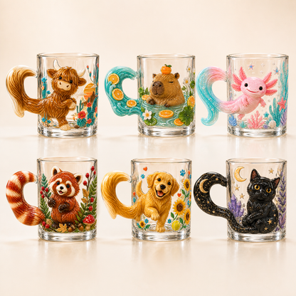 3D Animal Glass Mug with Sculpted Tail Handle
