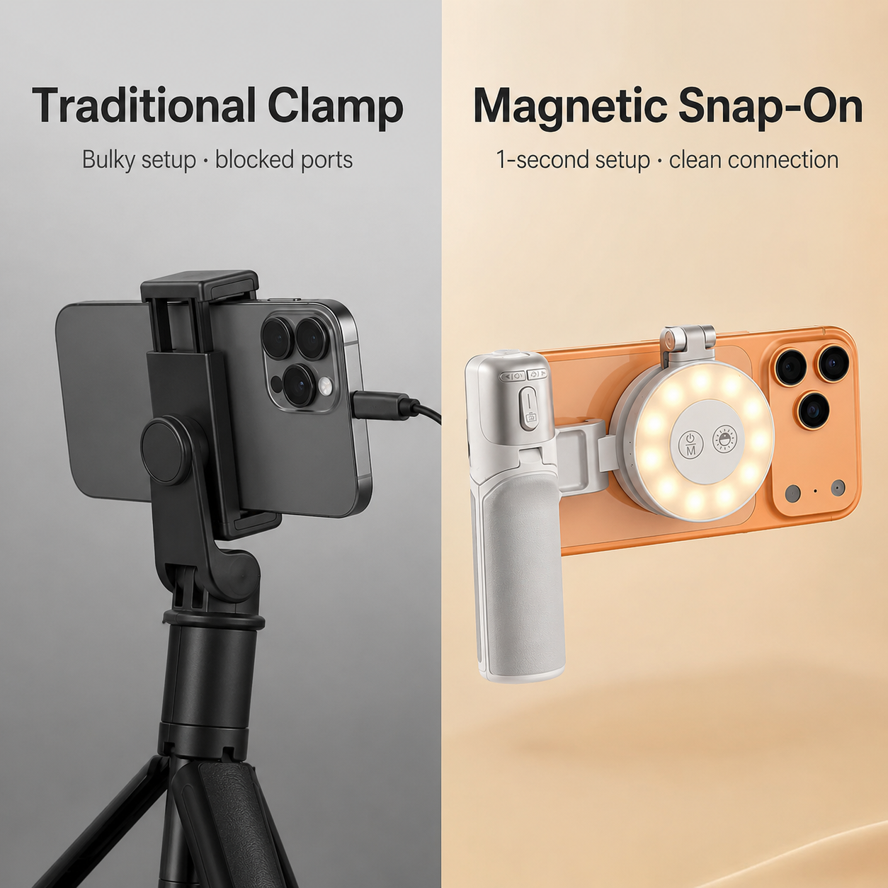 4-in-1 Magnetic Palm Grip Selfie Stick with LED Fill Light
