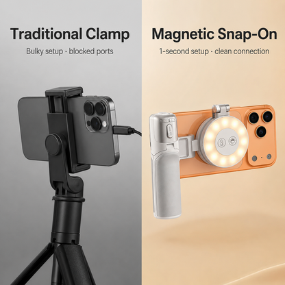 4-in-1 Magnetic Palm Grip Selfie Stick with LED Fill Light