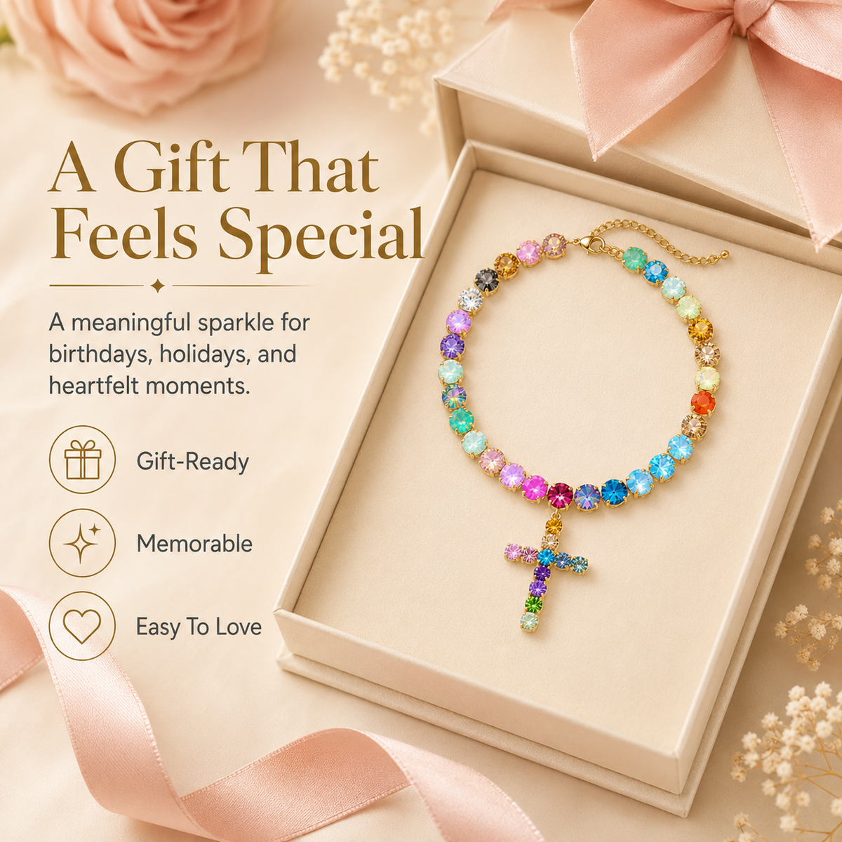 Crystal cross necklace gift presentation