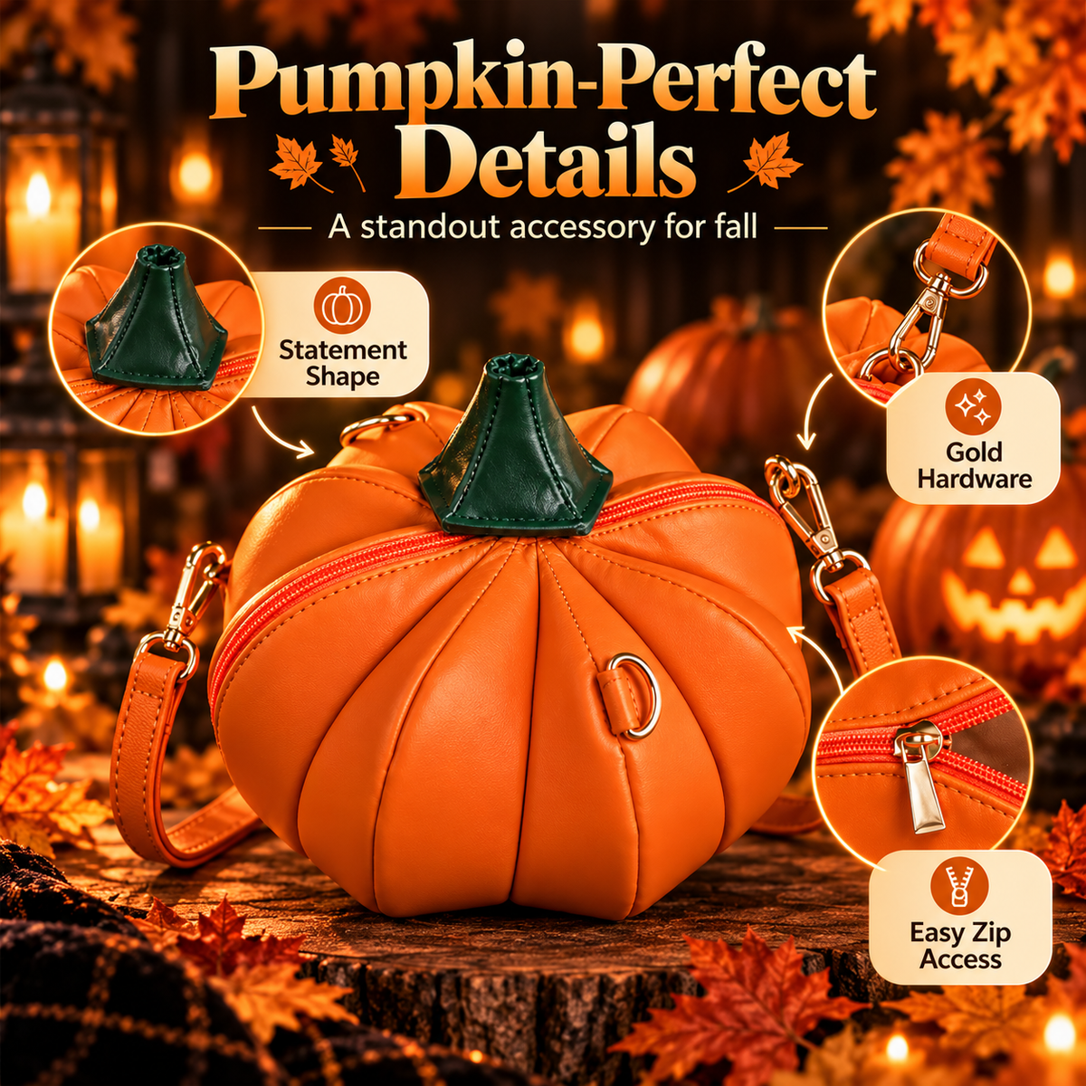 🎁 Pumpkin Crossbody Purse – Cute Halloween & Fall Handbag