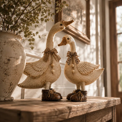 Charming Farmhouse Goose Pair with Vintage Boots