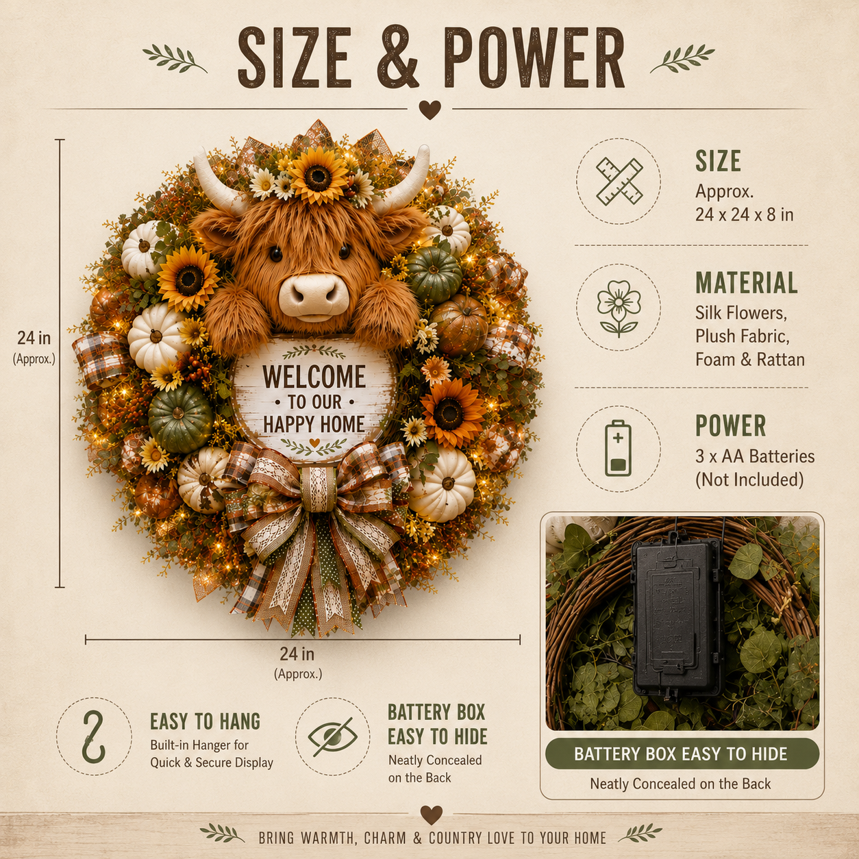 Highland Cow Welcome Wreath