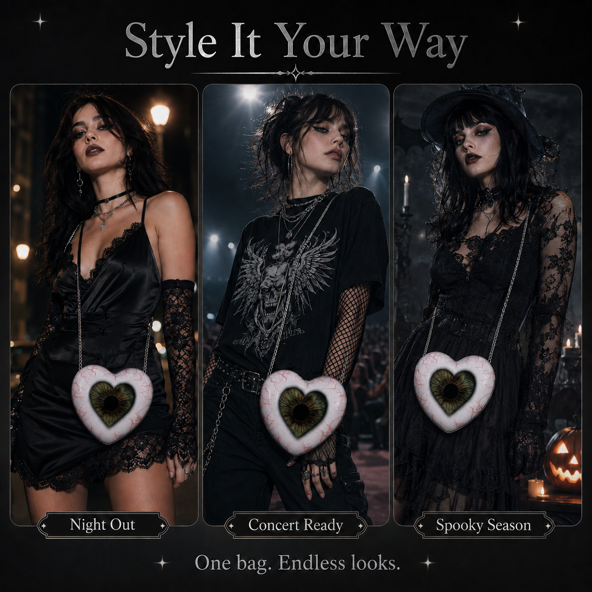 Gothic Heart Eye Statement Crossbody Bag