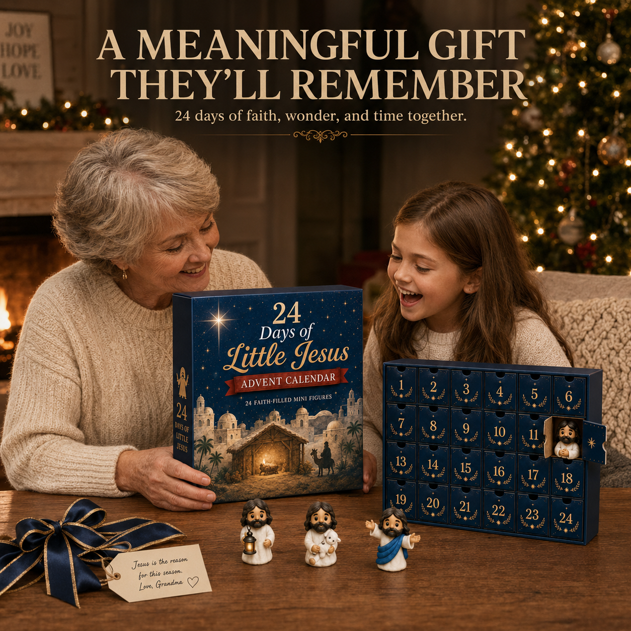 Grandmother sharing the Advent Calendar with her granddaughter