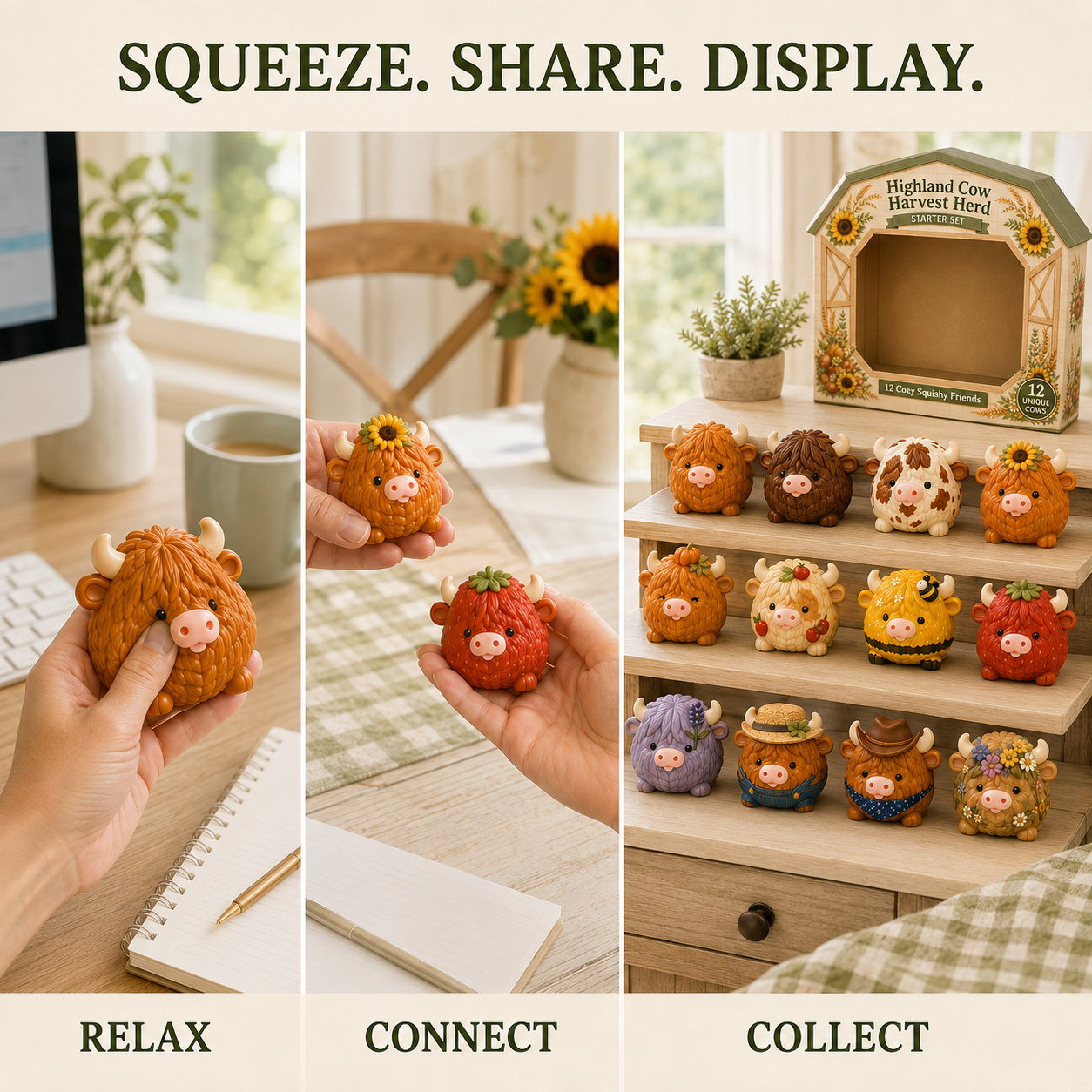 Highland cow squishies used for relaxing sharing and collecting