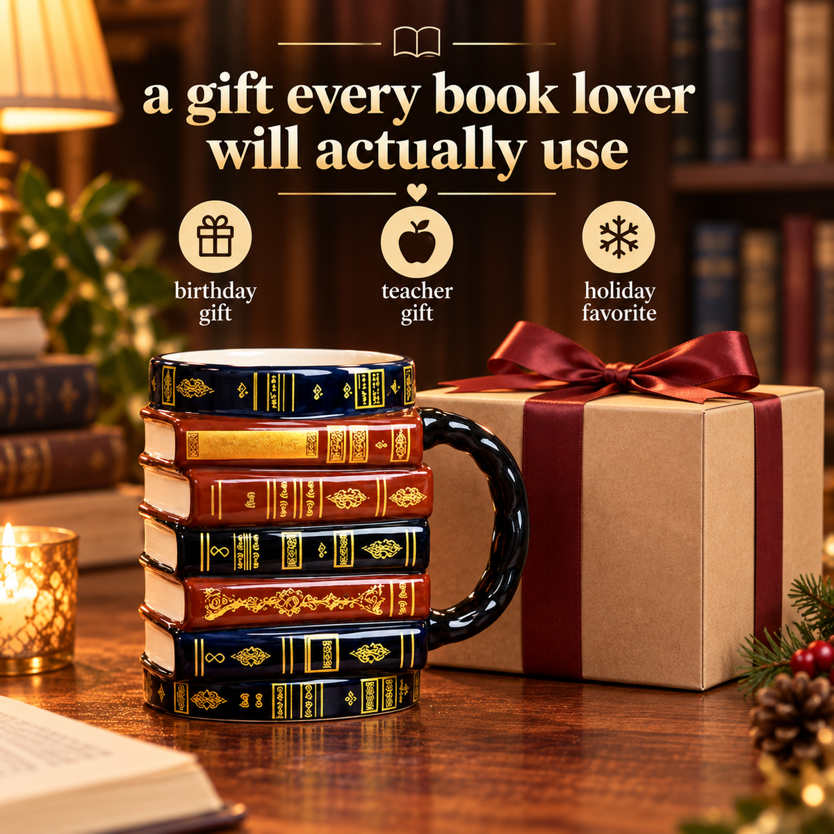 Vintage Book Stack Mug – Cozy Ceramic Gift for Book Lovers