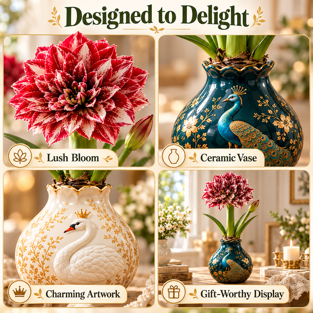 Closeup collage of flower and painted pot details