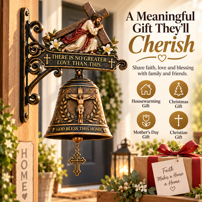 Christian Home Blessing Bell – Jesus Cross Wall Decor for Entryway & Porch