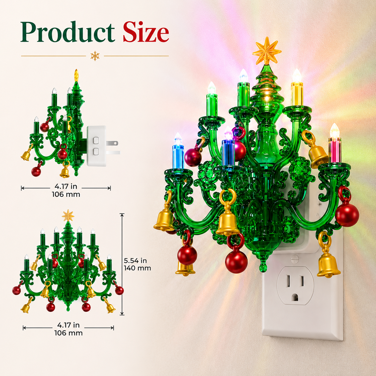 Magical Christmas Chandelier Night Light – Color-Changing Plug-In Holiday Glow