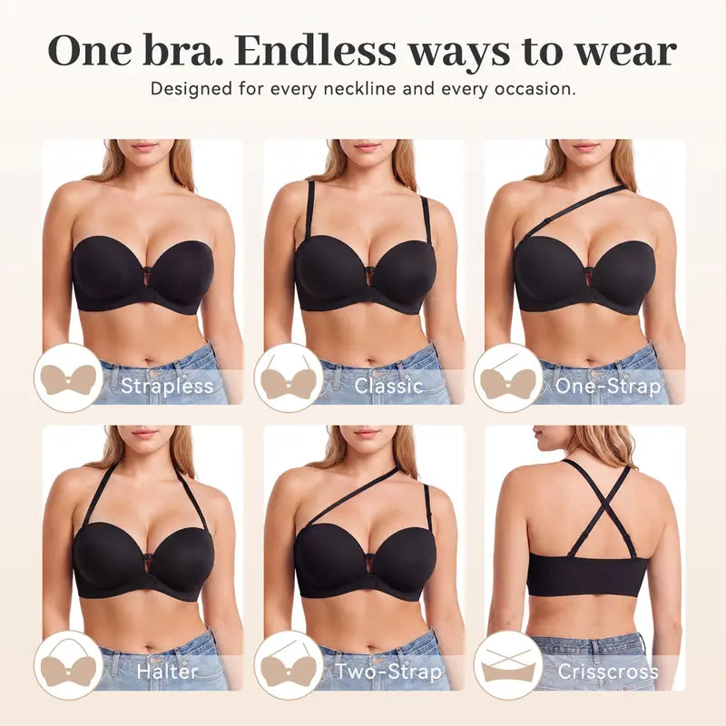 Convertible strapless bra wearing options