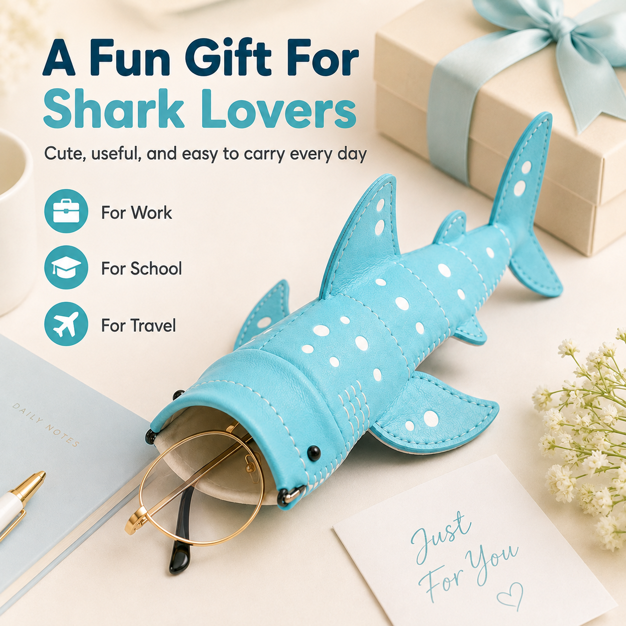 Cute Shark Wide-Mouth Glasses Case