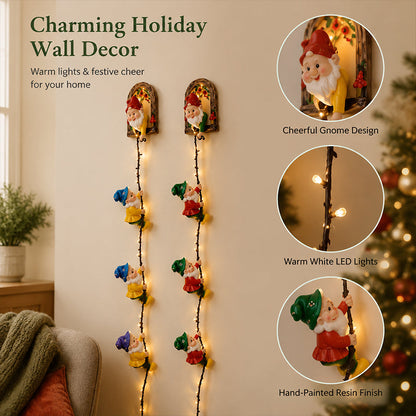 🎄 Handmade Climbing Gnome Christmas String Lights, Indoor Outdoor Wall Hanging Holiday Decor