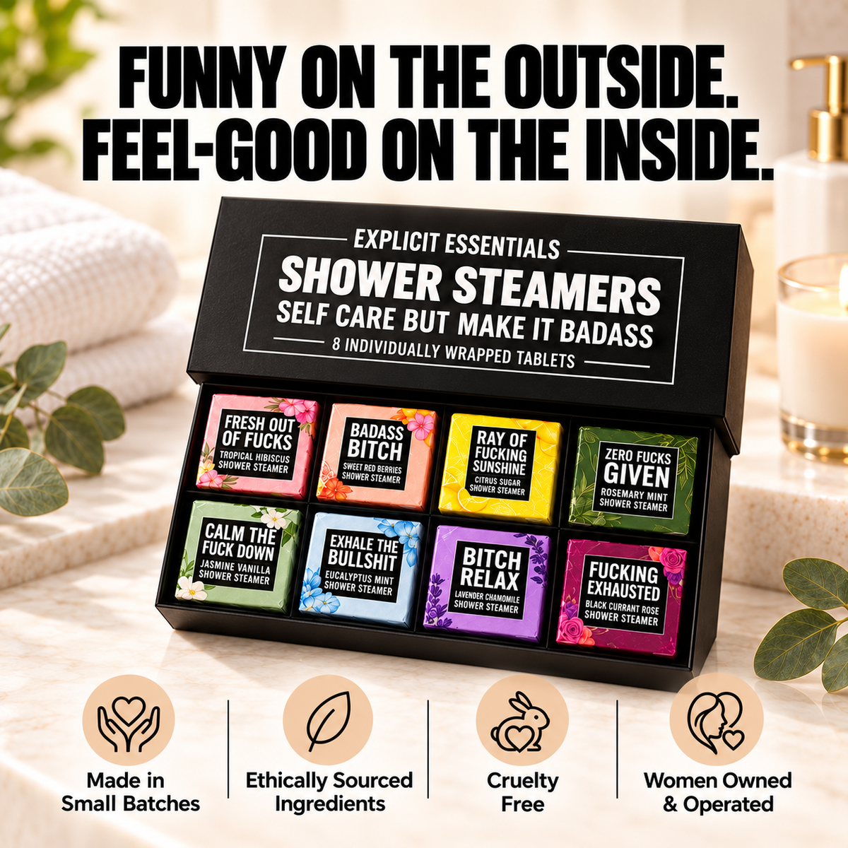 Funny self care shower steamer gift set