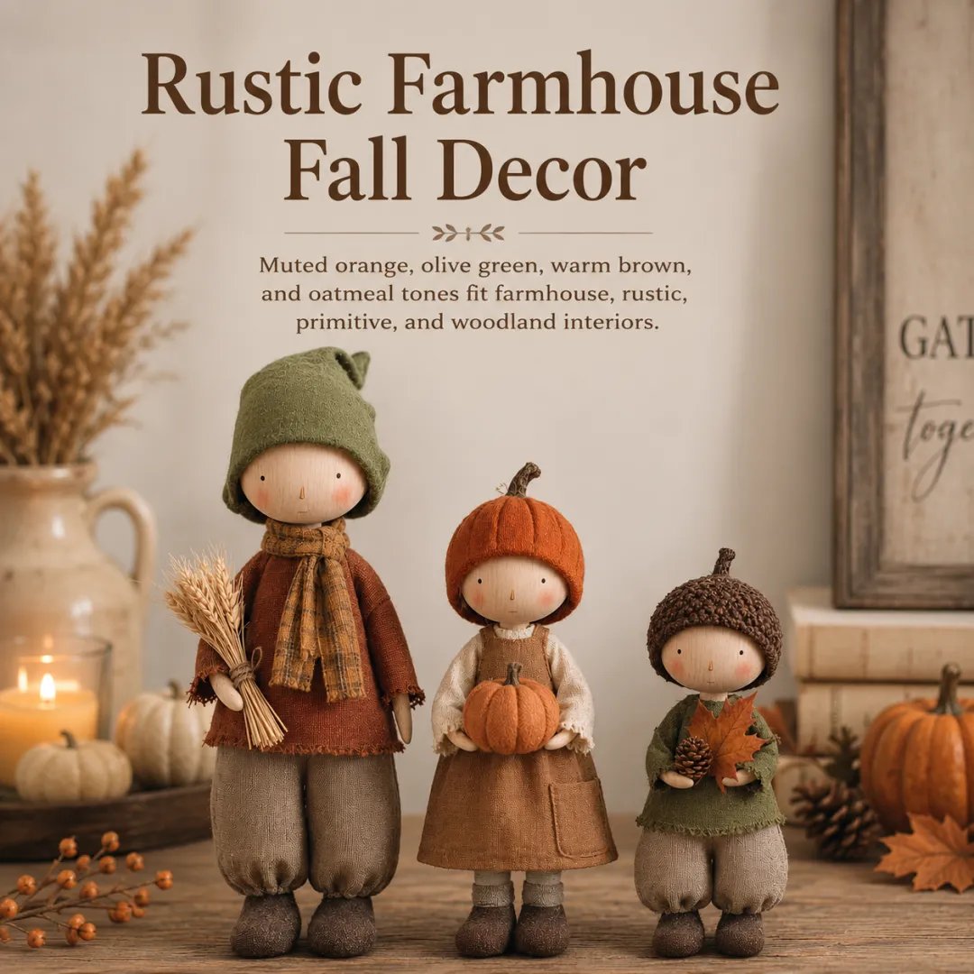 Set of 3 Rustic Fall Harvest Doll Figurines