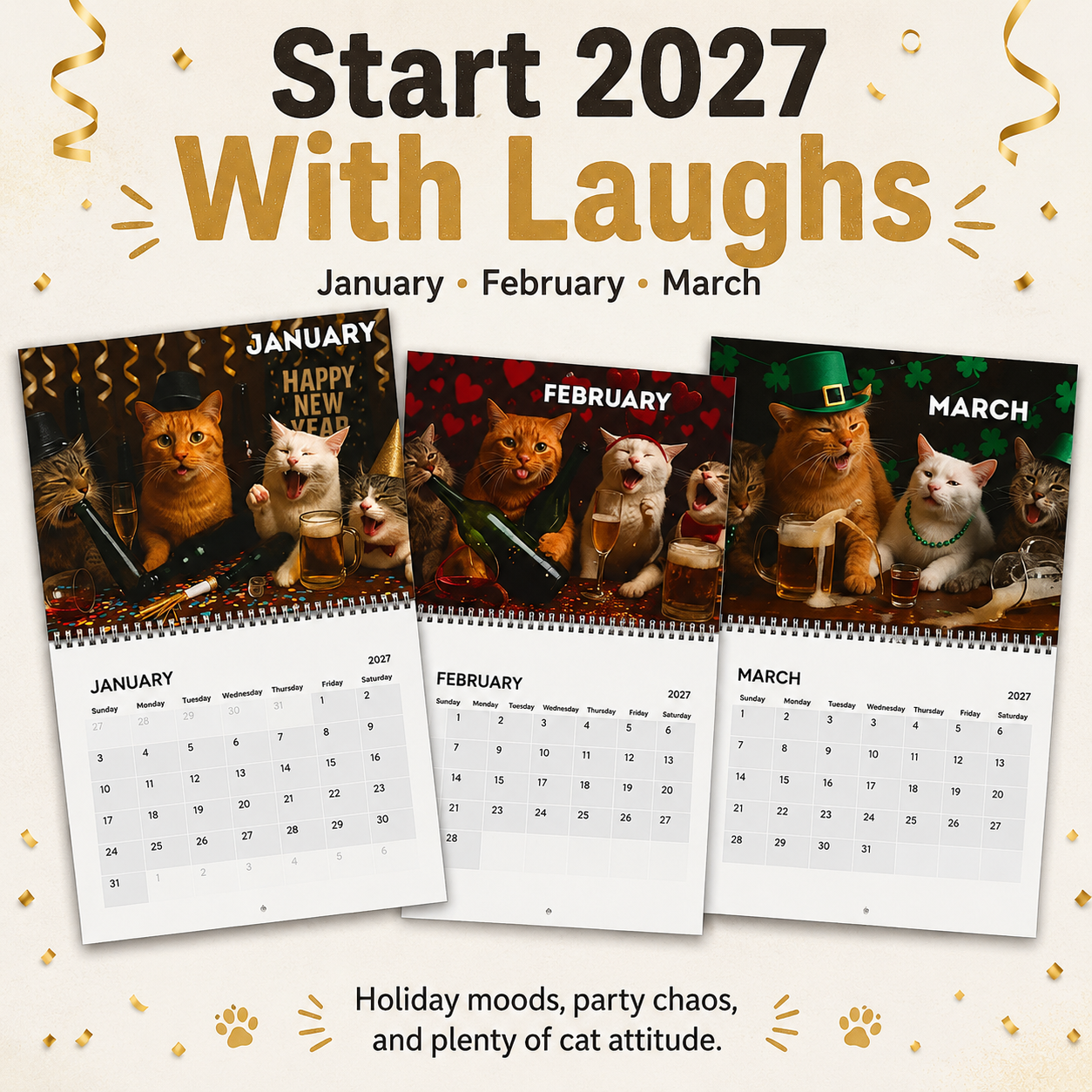 🔥Last Day 50% OFF 🍺🐱Drunk Cats 2027 Calendar
