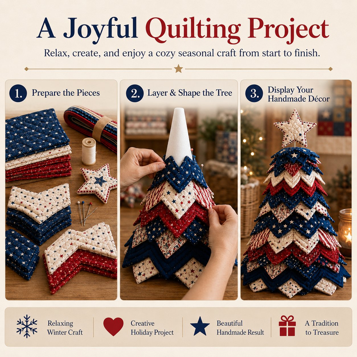 🇺🇸🎄❤️Americana Christmas Tree Quilt Kit | Create a Patriotic Holiday Masterpiece