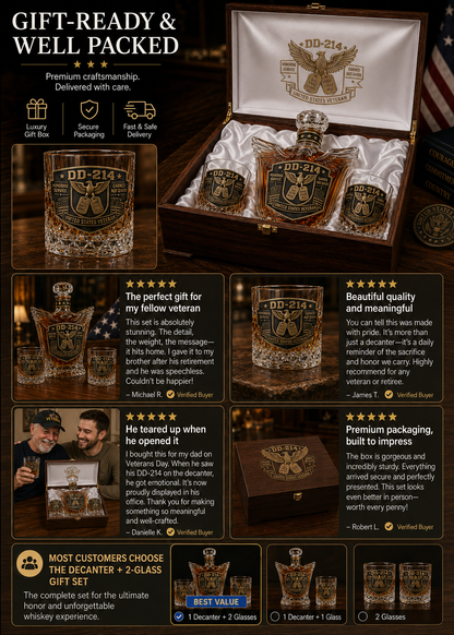 🦅 DD-214 Veteran Whiskey Decanter & Glass Set