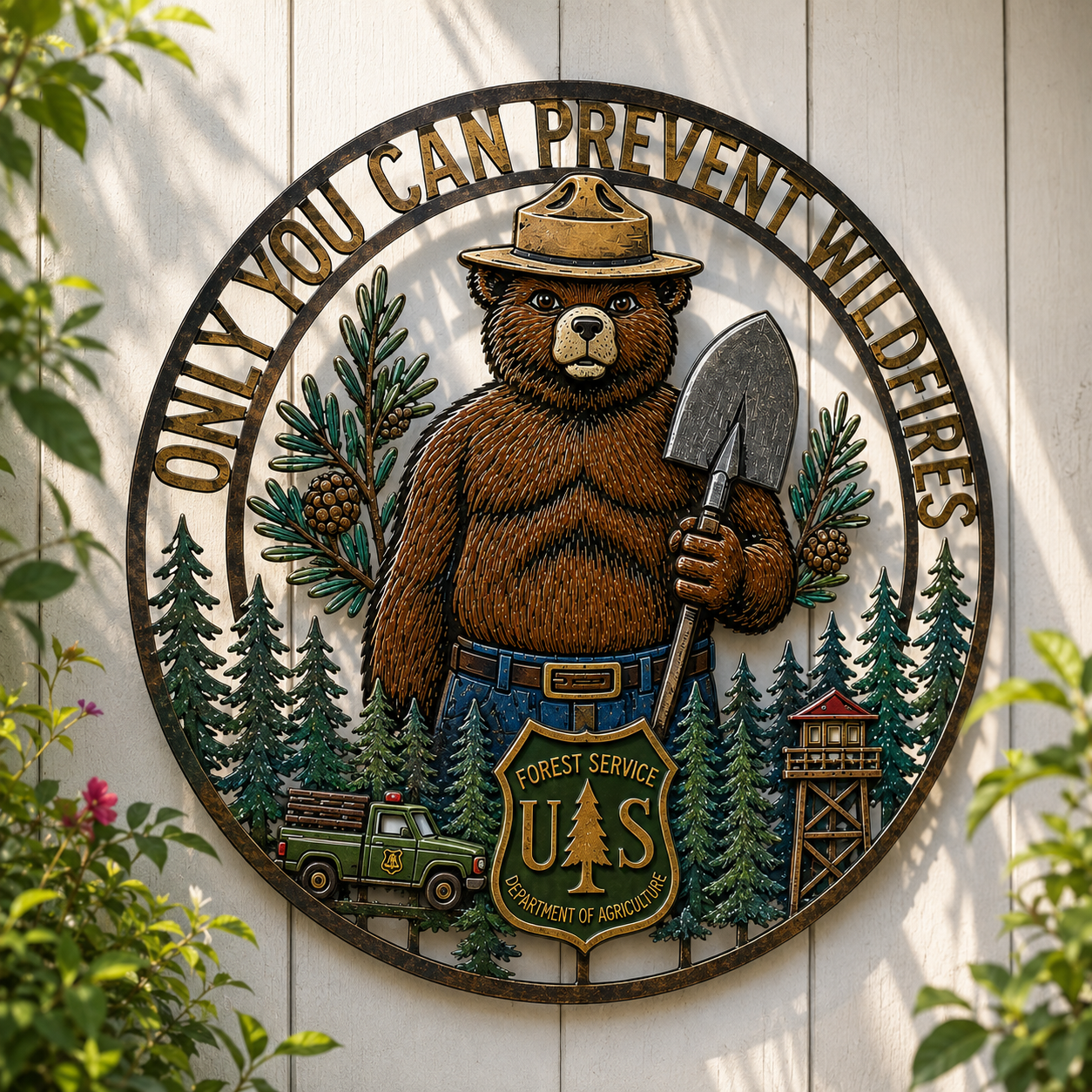 🐻🌲 Vintage Wildfire Prevention Bear Wall Sign – Rustic Forest Cabin Decor