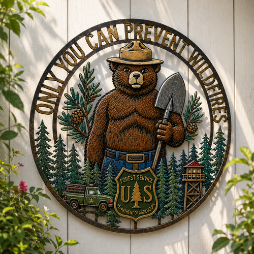 🐻🌲 Vintage Wildfire Prevention Bear Wall Sign – Rustic Forest Cabin Decor