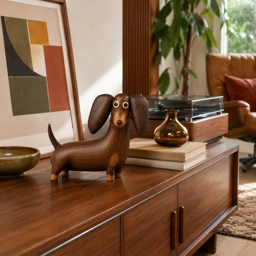 💯💡Whimsical Wood-Look Dachshund Sculpture