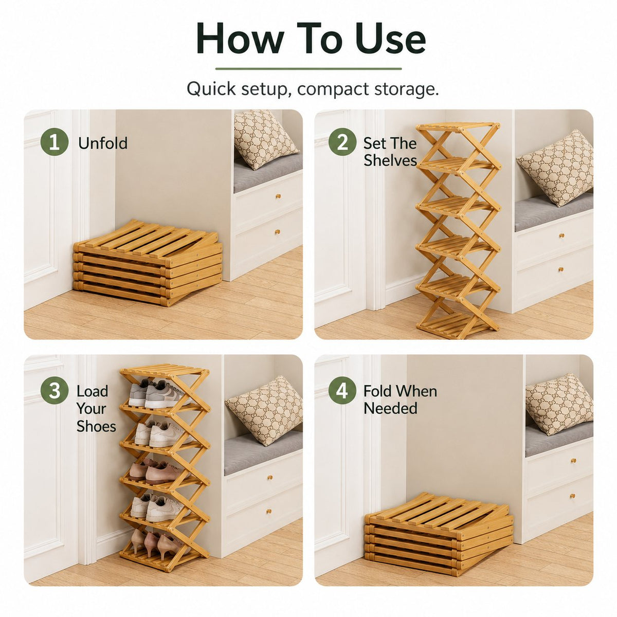 🔥Buy 2 Get 20% OFF🔥Foldable Bamboo Accordion Shoe Rack
