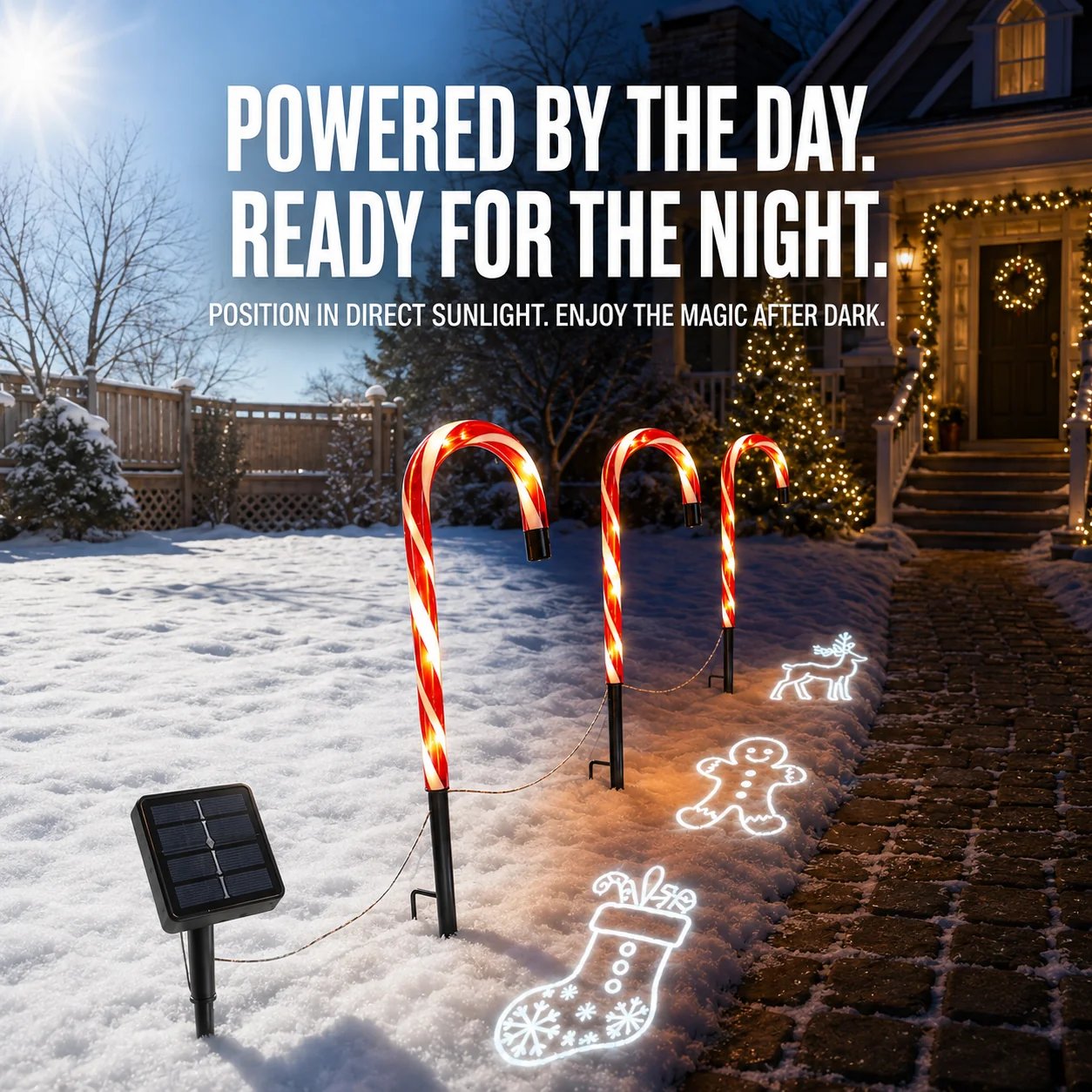 🎄Solar Candy Cane Projector Pathway Lights – Light the Way to Christmas