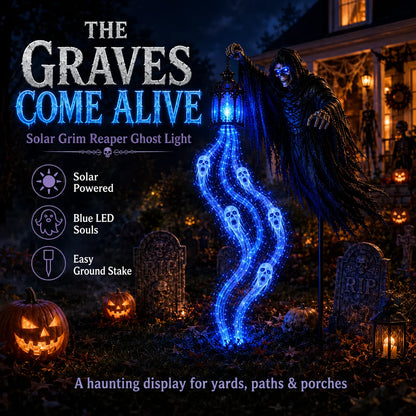 💀🔵 Solar Grim Reaper Yard Stake Light — Summon a Haunting Glow to Your Halloween Yard! 👻🏮