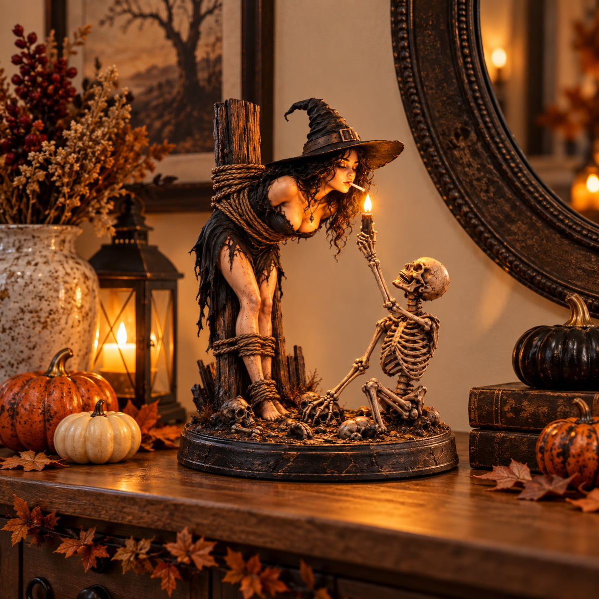 Witch skeleton Halloween decorative scene