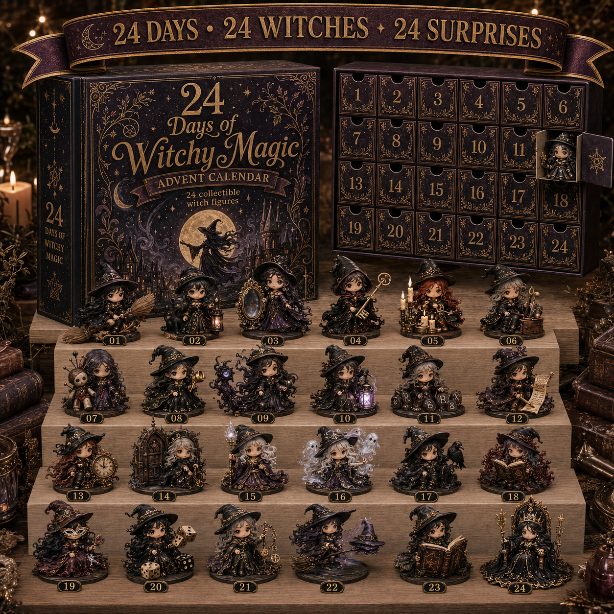 ⏰Limited Stock 49% OFF🔥 2026 The Five Covens Witch Advent Calendar – 24 Collectible Witches, 4 Magical Coven Styles