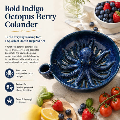 Bold Indigo Octopus Berry Colander