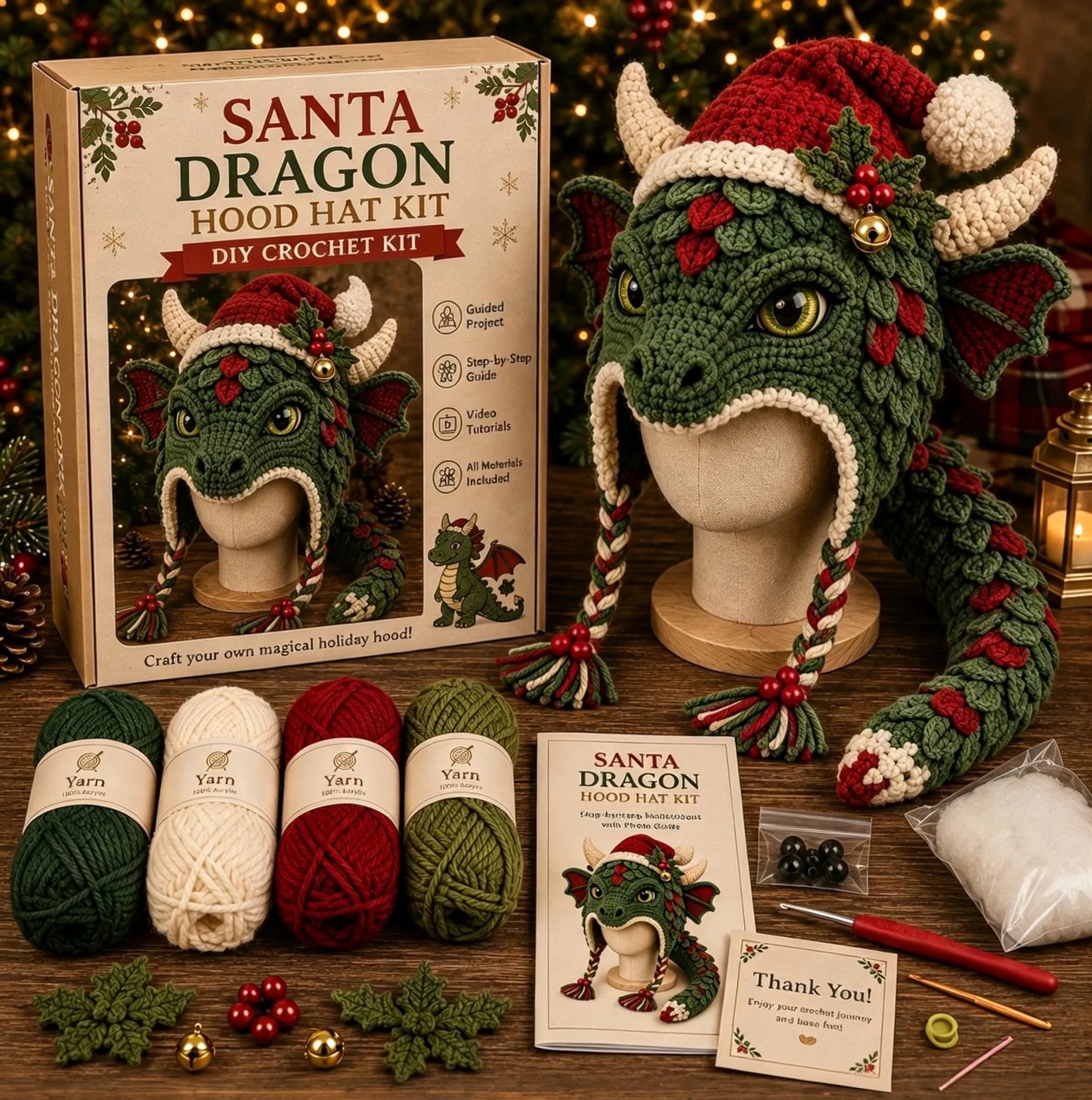 🐮🎄 Christmas Highland Cow Hood Hat DIY Crochet Kit – Make It, Wear It & Love It