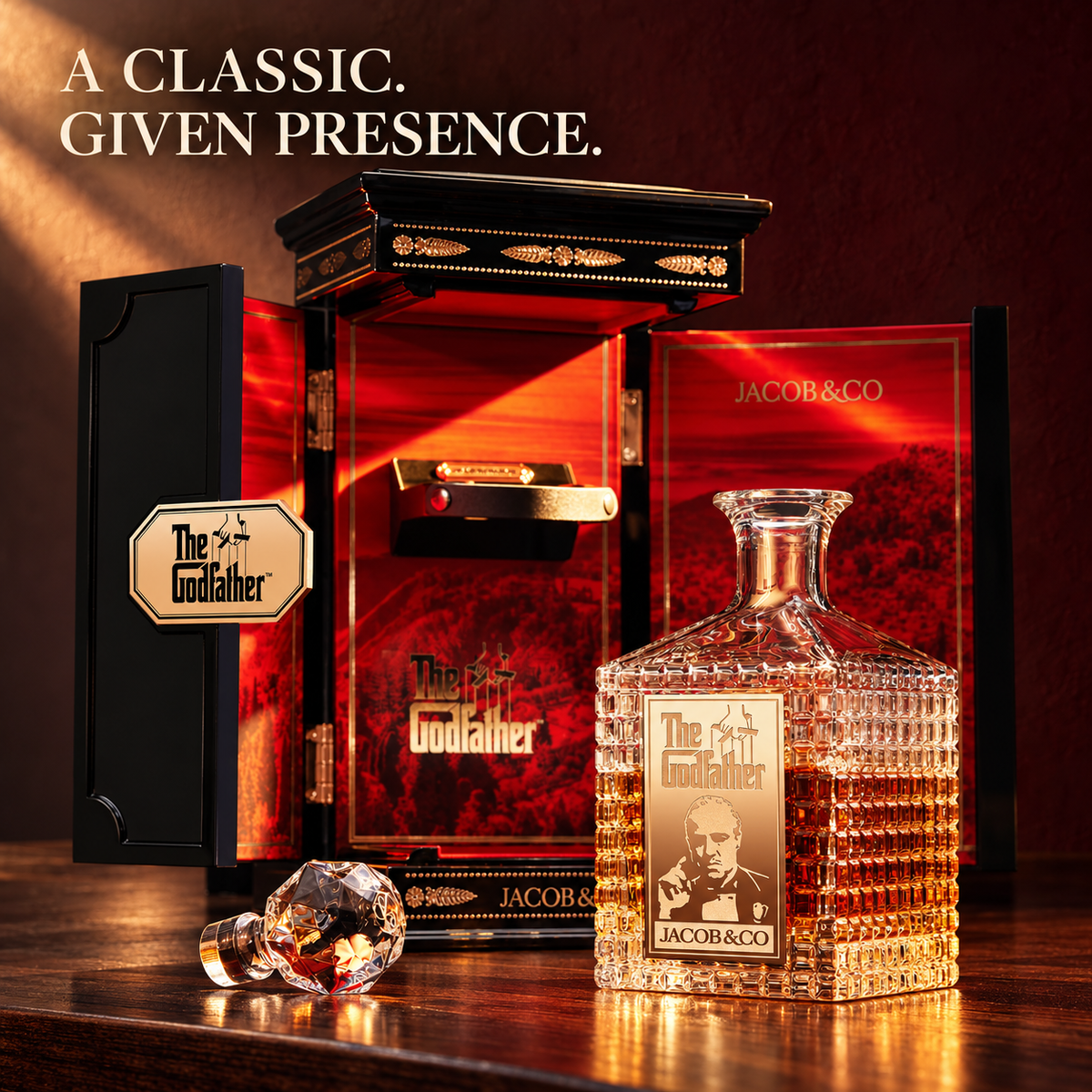 🥃 The Godfather-Inspired Whiskey Decanter | Faceted Stopper, Gold-Tone Details & Classic Cinema Style 🎬