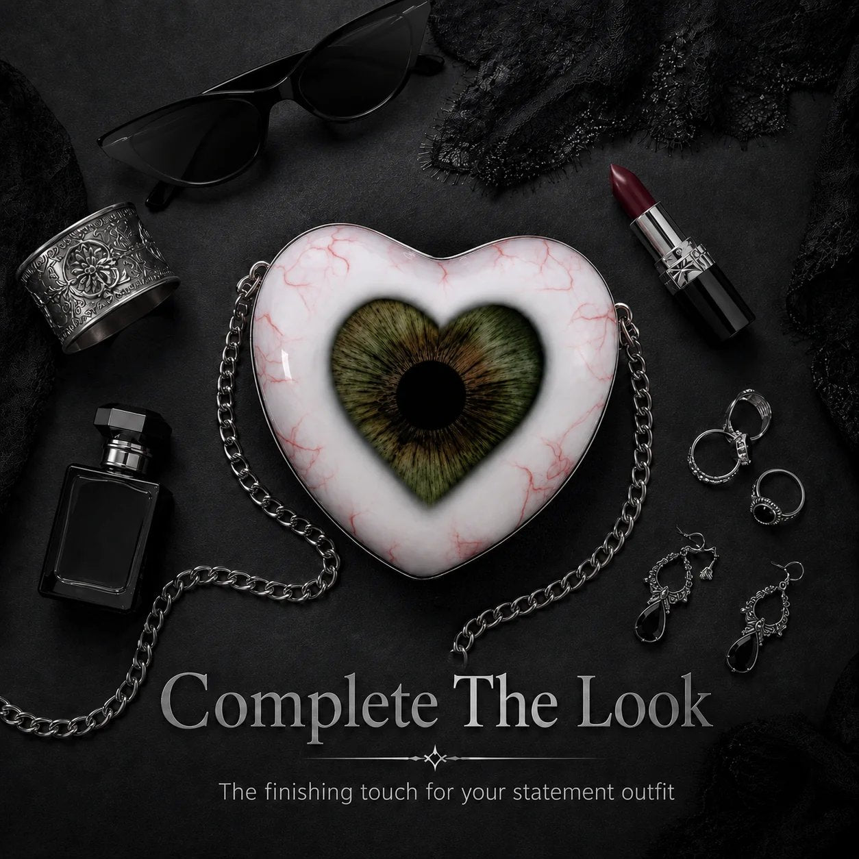 Gothic Heart Eye Crossbody Bag – Chain Statement Purse
