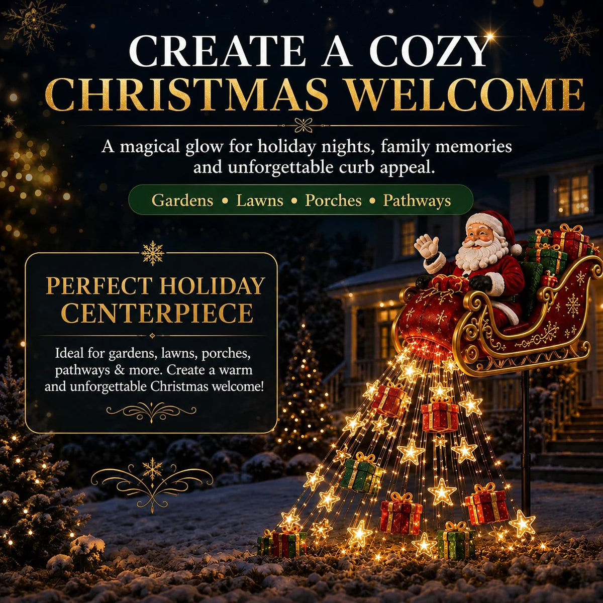 🎅✨ 2026 New Santa’s Flying Sleigh Gift Cascade – Solar Christmas Garden Light