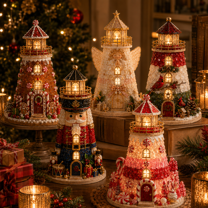 🎄Beginner-Friendly DIY Lighted Christmas Character Sea Glass-Style Lighthouse Kit Collection | Complete Kit with Sea Glass-Style Pieces, LED Lights & Step-by-Step Guide Included 💕