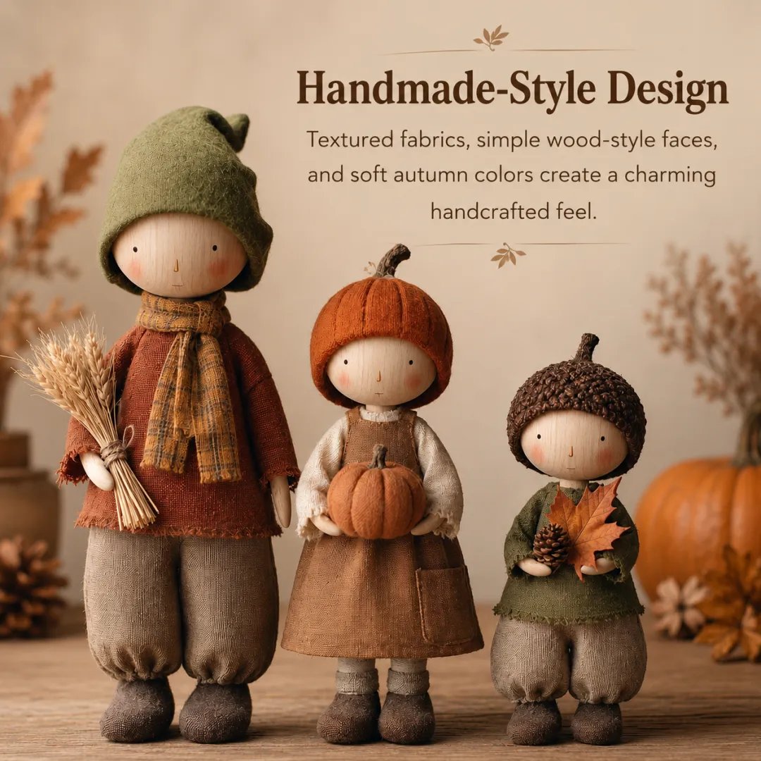 Set of 3 Rustic Fall Harvest Doll Figurines