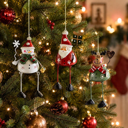🌲✨ Hand-Painted Metal Dangling Leg Christmas Ornaments
