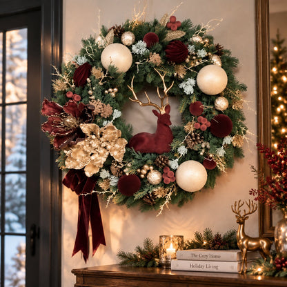 Luxury Velvet Fawn & Gold Accent Christmas Wreath