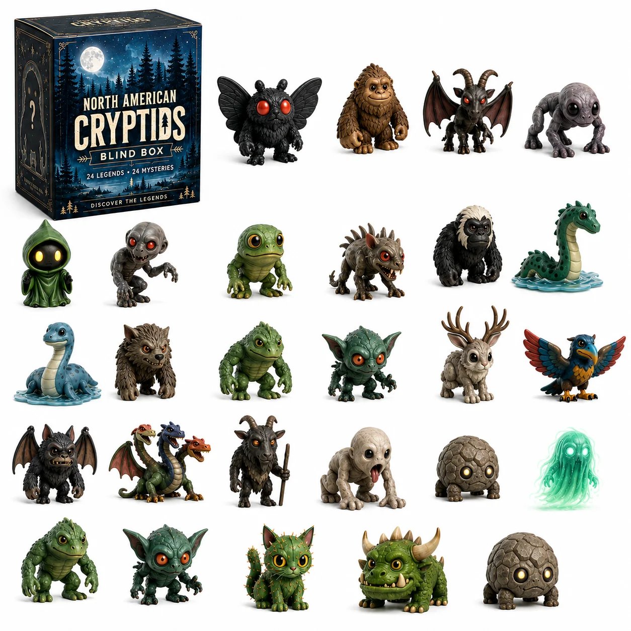 👁️North American Cryptids Blind Box – Complete 24-Piece Collection • 24 Legends • 24 Mysteries👹