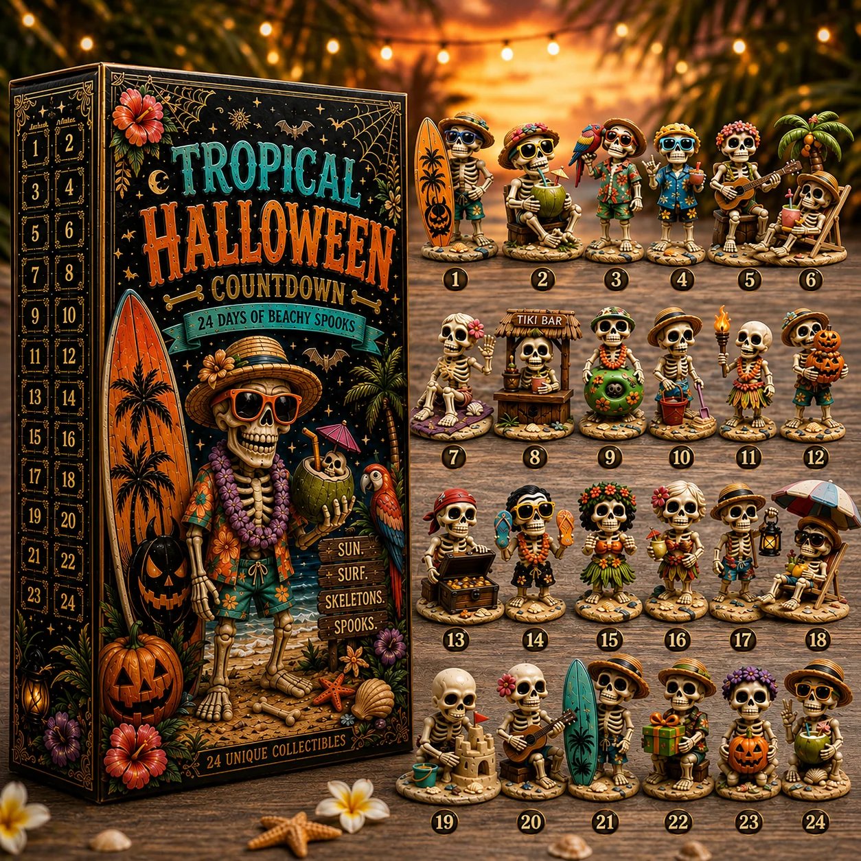 ✨24-Day Christmas Countdown Advent Calendar –Beach Vacation Skeleton Ornament