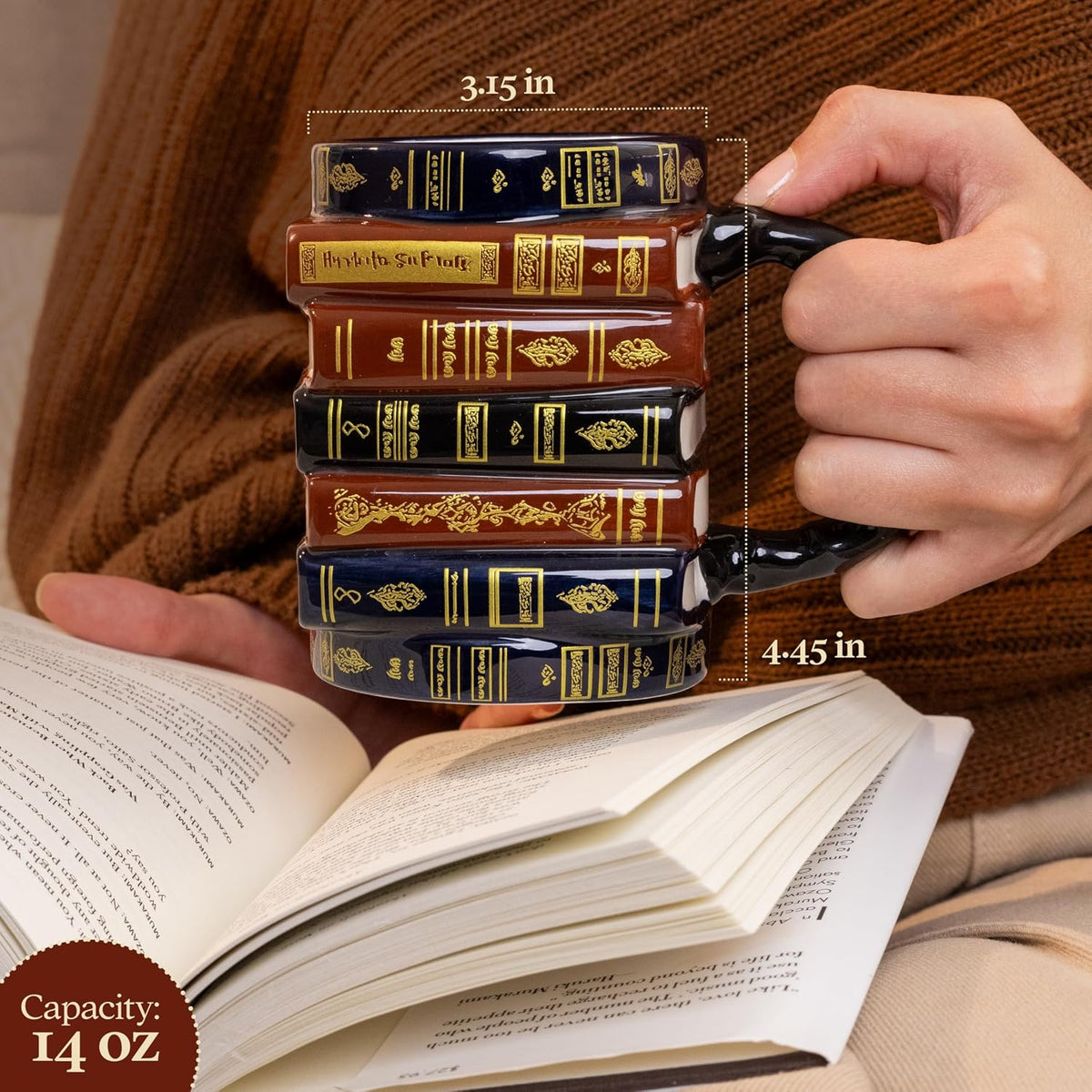 3D Stacked Vintage Book Mug: Cozy Library Style Coffee Cup for Book Lovers, Reading Nook & Home Desk